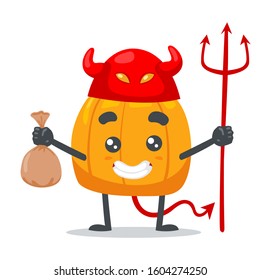 vector illustration of cute pumpkin wearing devil costume