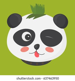 Vector illustration: cute punk panda with a mohawk hairstyle or Mahican, iroquois haircut. Punk panda bear character made in a cartoon style. Funny animal character is for nursery or preschool prints.