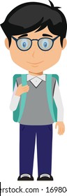 Vector illustration of Cute Pupil Boy With Glasses