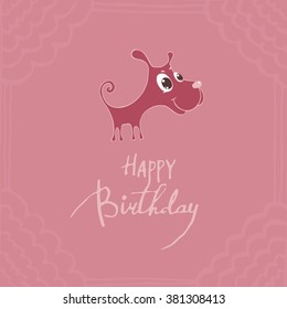 Vector illustration of a cute puppy with big eyes, congratulations happy birthday