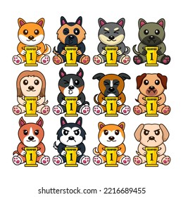 Vector illustration of cute puppy dog holding a trophy