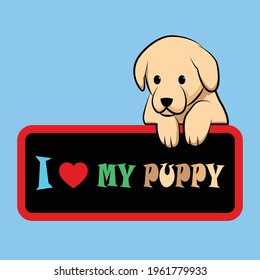 Vector illustration of a cute puppy is holding a board.