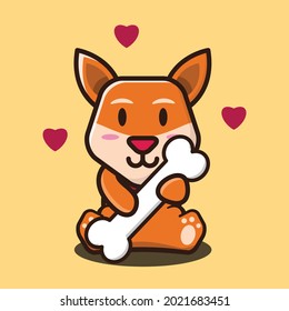 vector illustration of cute puppy holding bone