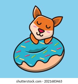  vector illustration of cute puppy hugging donut