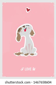 vector illustration of a cute puppy on pink background. Love concept
