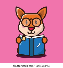 vector illustration of cute puppy reading a book