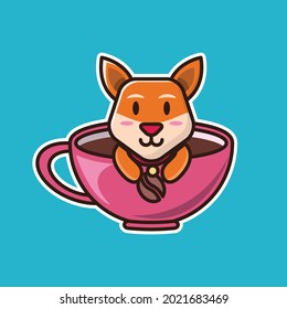 vector illustration of cute puppy soaking in coffee cup