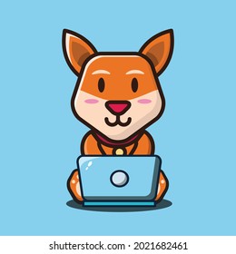 vector illustration of cute puppy working in front of laptop