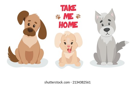 Vector illustration of a cute puppys. Take from the shelter