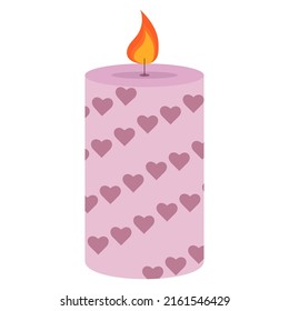 Vector illustration of a cute purple candle with hearts. Decor for home and comfort. eps 10 flat style