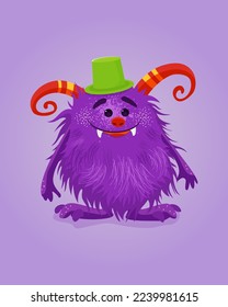 Vector illustration with cute purple cartoon Monster