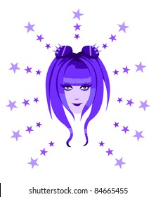 Vector illustration of cute purple cyber girl