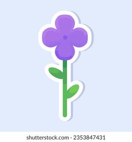 Vector illustration of cute purple flower sticker. Simple cute colorful flowers for kids.