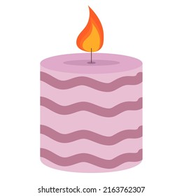 Ilustración vectorial de una linda vela rayada púrpura. Decoración para el hogar y el confort. eps 10 estilo plano
