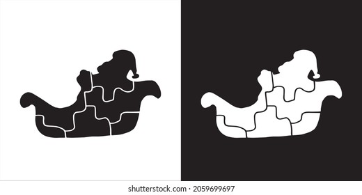 Ilustración vectorial del puzzle de Santa Claus. Diseño gráfico aislado para tarjetas de Navidad, saludos, impresión, carteles y fondo.