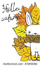 Vector illustration of cute rabbit autumn for invitation, greeting card design, t-shirt print, inspiration poster.