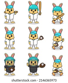 Vector Illustration of Cute Rabbit with Baseball costume. Set of cute Rabbit characters.