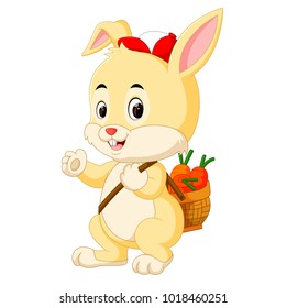 vector illustration of Cute rabbit bring a carrot basket