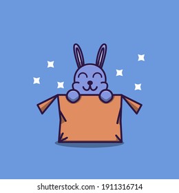 vector illustration of cute rabbit in a cardboard box. flat design illustration