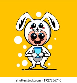 vector illustration of cute rabbit character drinking