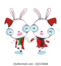 vector illustration of cute rabbit christmas   cartoon drowning  style