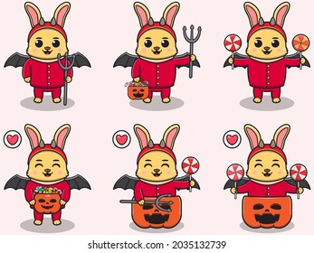 Vector illustration of cute Rabbit with Devil costume. Rabbit character vector design. Good for label, sticker, clipart.