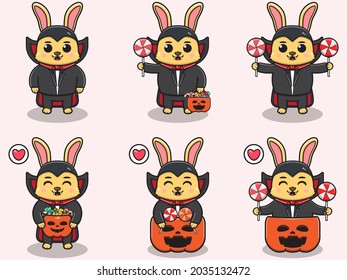 Vector illustration of cute Rabbit with Dracula costume. Rabbit character vector design. Good for label, sticker, clipart.