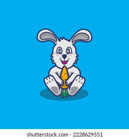 vector illustration of cute rabbit eating carrot, with cartoon style, .suitable as a sticker, t-shirt design, etc