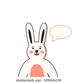 Vector illustration of cute rabbit isolated on white background. Design for postcard, advertisment, invitation. 