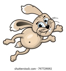 Vector illustration. Cute rabbit jumping and smiling. Rabbit on a white background

