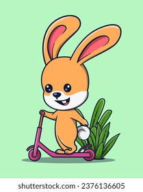 ilustración vectorial de un conejo lindo jugando scooter. concepto de icono de animal lindo