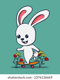 vector illustration of cute rabbit playing skateboard. cute animal icon concept