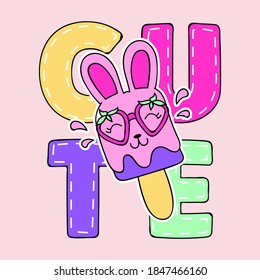 VECTOR ILLUSTRATION OF A CUTE RABBIT SHAPED POPSICLE, SLOGAN PRINT