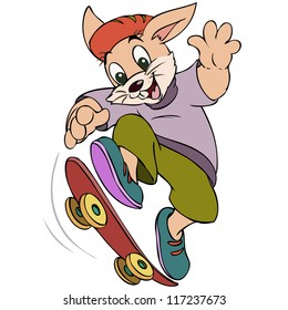 Vector illustration, cute rabbit with skates, cartoon concept, white background.
