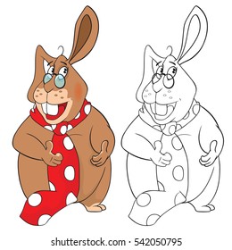 Vector Illustration of a Cute Rabbit Teacher. Cartoon Character. Coloring Book