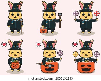 Vector illustration of cute Rabbit with Wizard costume. Rabbit character vector design. Good for label, sticker, clipart.