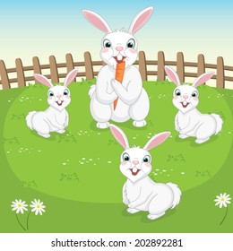 Vector Illustration Of Cute Rabbits 