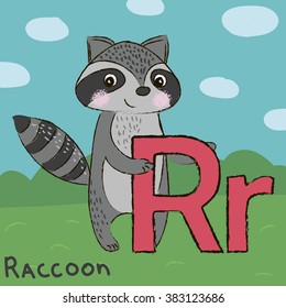Vector illustration of a cute raccoon