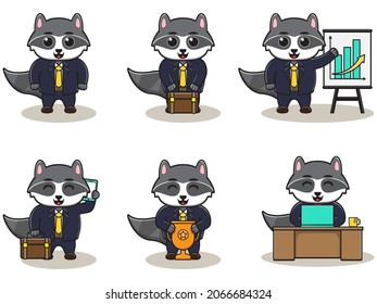 Vector illustration of Cute Raccoon Businessman. Good for icon, label, sticker, clipart.