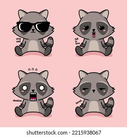 vector illustration of cute raccoon emoji