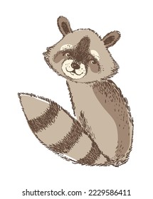 Vector illustration of cute raccoon. Isolated element for design.