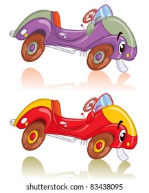 Vector illustration, cute race car, card concept.