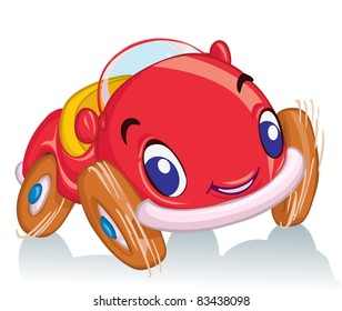 Vector illustration, cute race car, card concept.