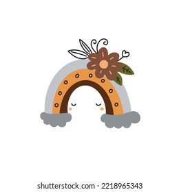 Vector illustration with cute rainbow in boho style on white background for your design