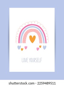 Ilustración vectorial con un lindo arco iris y una carta que te adoran