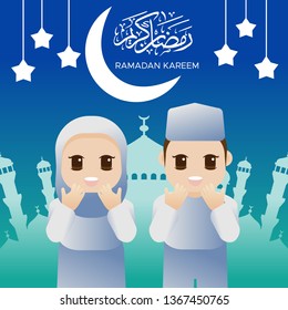 vector illustration cute ramadan card kid mulsim islamic 
