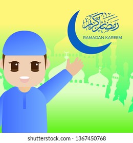 vector illustration cute ramadan card kid mulsim islamic 
