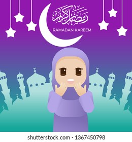 vector illustration cute ramadan card kid mulsim islamic 