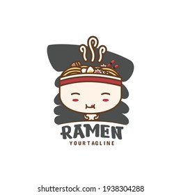 Vector illustration of cute ramen noodle mascot character. suitable for use as logos, packaging, cards, posters, etc.