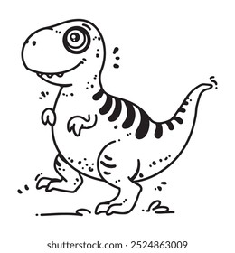 Vector illustration of a cute raptor dinosaur in doodle hand-drawn line art style. Perfect for kids' designs, isolated and easy to use in projects.